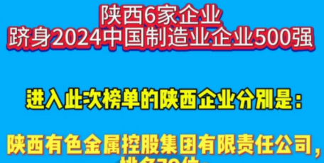 陜西6家企業(yè)躋身2024中國制造業(yè)企業(yè)500強