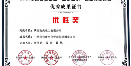 喜訊，陜焦公司一種化驗方法獲獎啦！