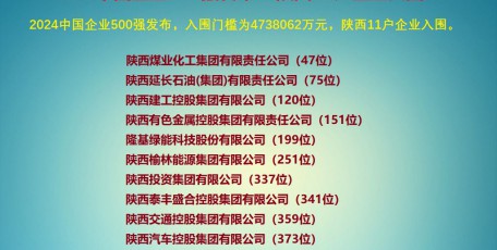 2024中國企業(yè)500強發(fā)布         陜西11戶企業(yè)入圍
